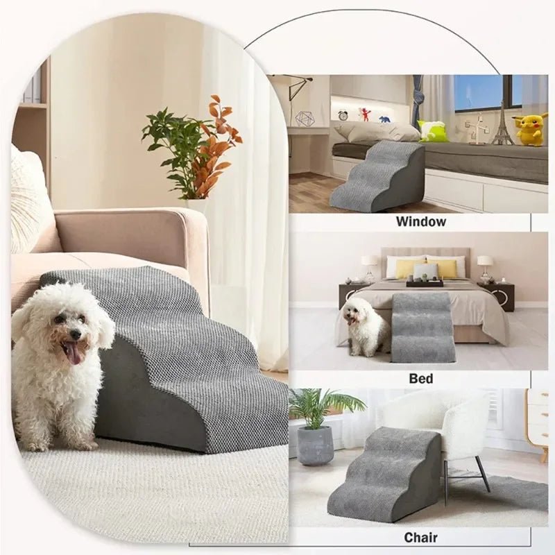 Three-step beige pet stairs